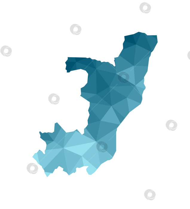 Скачать Значок векторной изолированной иллюстрации с упрощенным синим силуэтом карты Республики Конго. Полигональный геометрический стиль, треугольные формы. Белый фон. фотосток Ozero