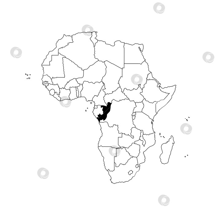 Скачать Векторная изолированная иллюстрация с изображением Африканского континента с границами всех государств. Политическая карта Республики Конго с черным контуром. Белый фон. фотосток Ozero