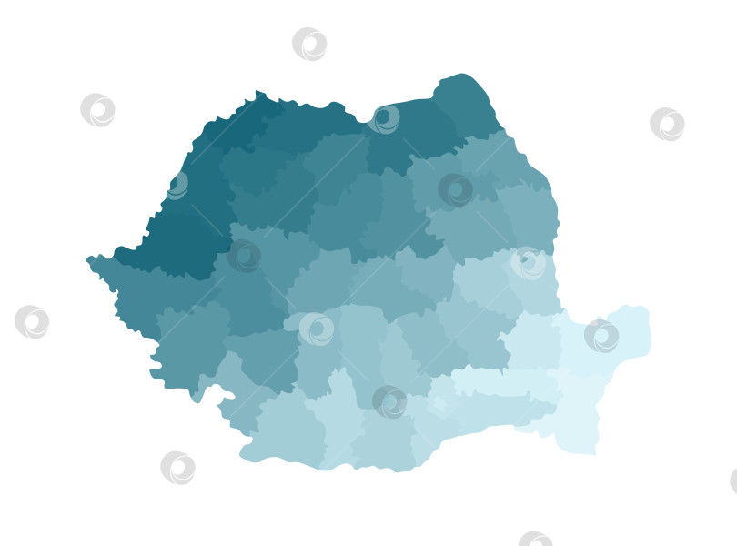 Скачать Векторная изолированная иллюстрация упрощенной административной карты Румынии. Границы округов. Красочные силуэты синего цвета хаки. фотосток Ozero