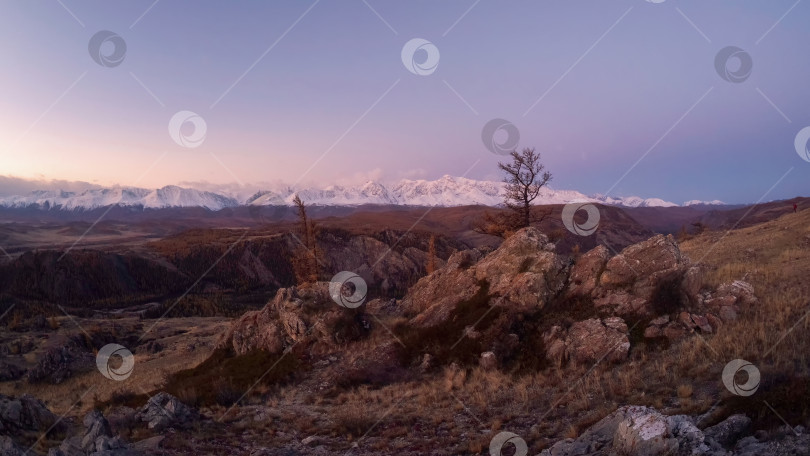 Скачать Вечерний панорамный вид на горное ущелье фотосток Ozero