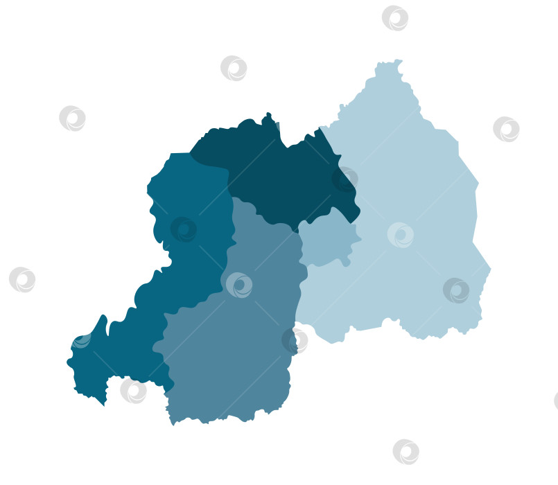 Скачать Векторная изолированная иллюстрация упрощенной административной карты Руанды. Границы регионов. Красочные синие силуэты фотосток Ozero