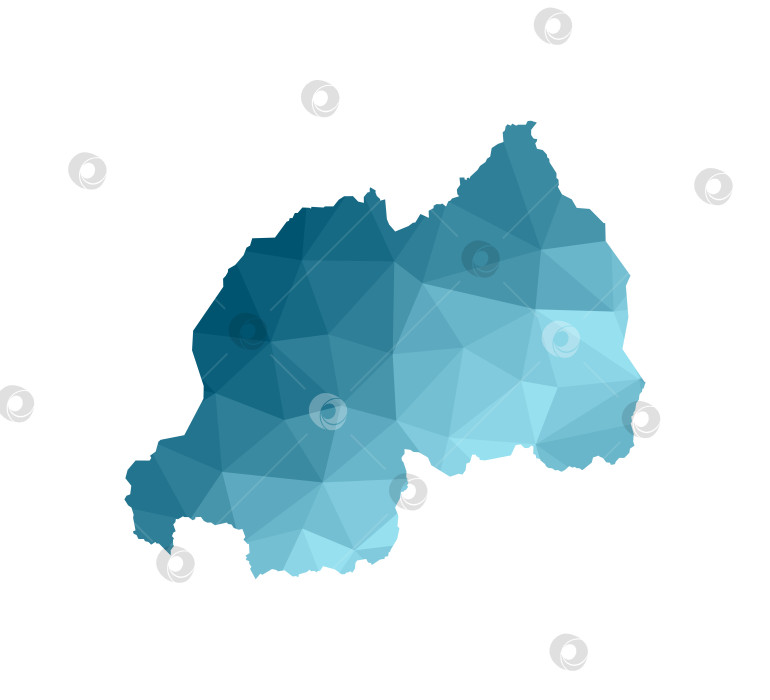 Скачать Значок векторной изолированной иллюстрации с упрощенным синим силуэтом карты Республики Руанда. Полигональный геометрический стиль, треугольные формы. Белый фон. фотосток Ozero
