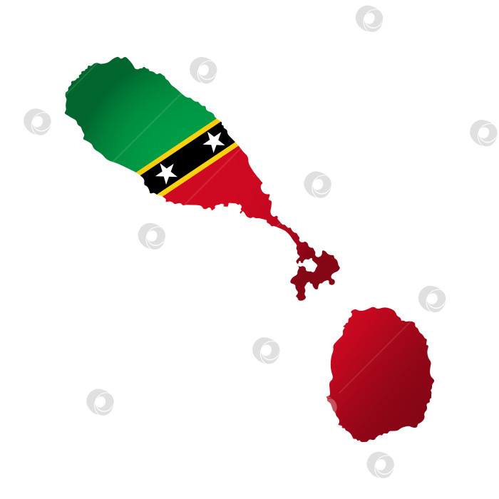 Скачать Векторная изолированная иллюстрация с национальным флагом и упрощенной формой карты Сент-Китса и Невиса. Объемная тень на карте. Белый фон фотосток Ozero