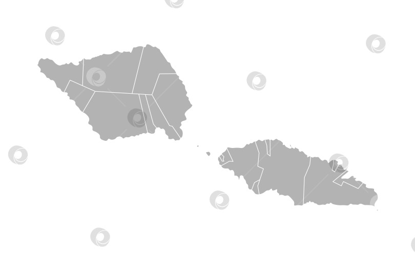 Скачать Векторная изолированная иллюстрация упрощенной административной карты Самоа. Границы округов, областей. Серые силуэты. Белый контур фотосток Ozero