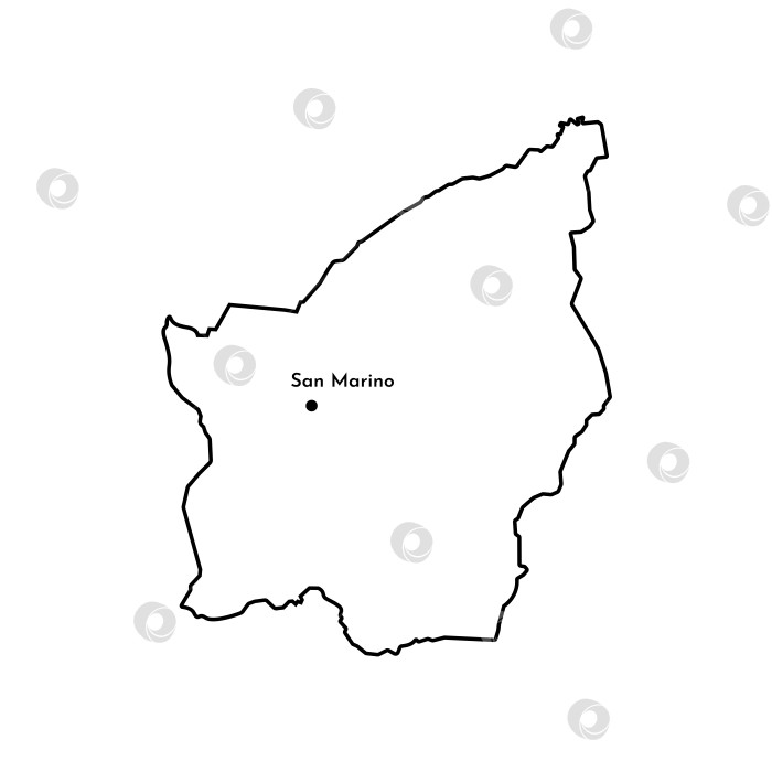 Скачать Векторный изолированный значок упрощенной иллюстрации с силуэтом карты Сан-Марино в виде черной линии. Белый фон фотосток Ozero