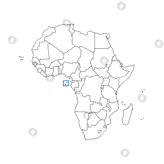 Скачать Векторная изолированная иллюстрация с изображением Африканского континента с границами государств. Политическая карта Сан-Томе и Принсипи с черным контуром. Белый фон. фотосток Ozero