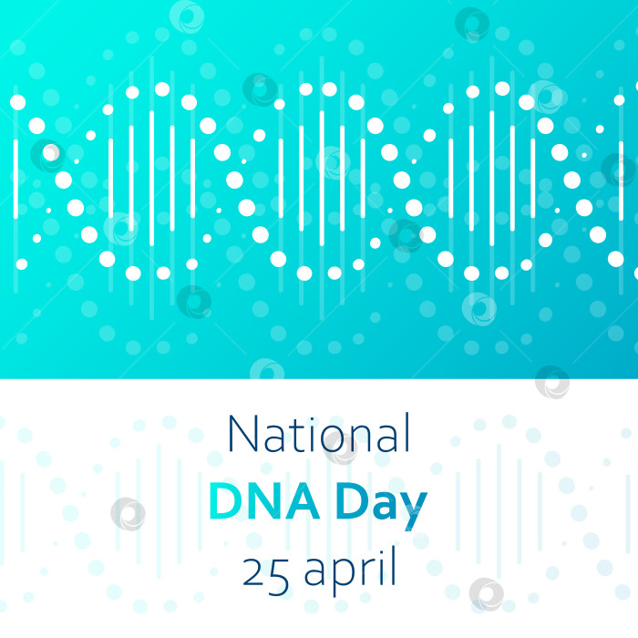 Скачать Национальный день ДНК отмечается 25 апреля. Плакат, баннер с изображением двойной спирали ДНК и текстом. Плоская векторная иллюстрация фотосток Ozero