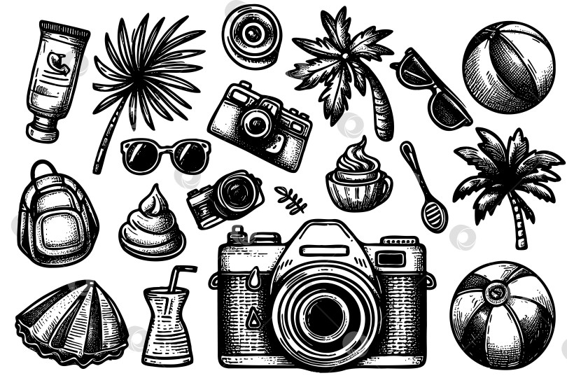 Скачать Коллекция предметов, связанных с путешествиями и досугом фотосток Ozero