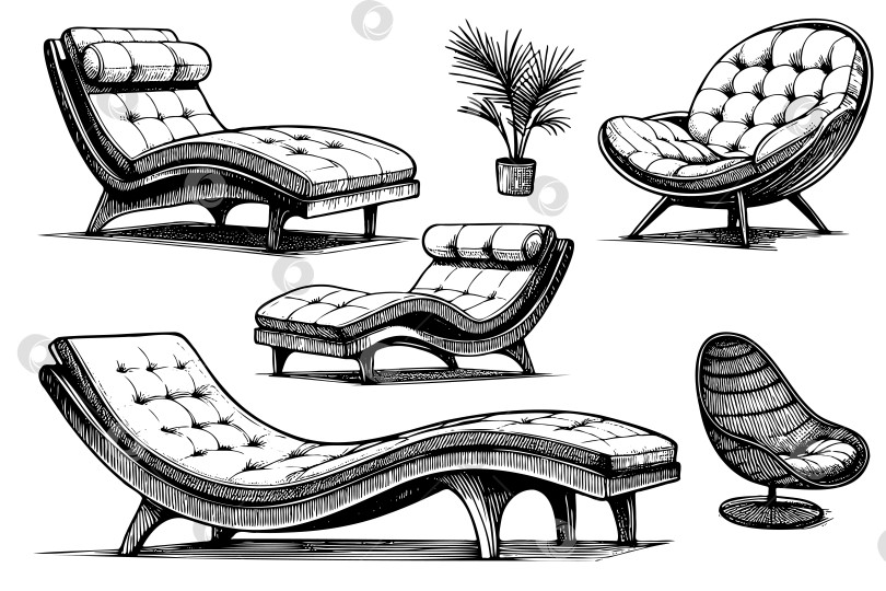 Скачать Набор черно-белой мебели, включая шезлонг, кресло фотосток Ozero