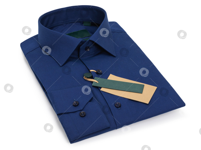 Скачать Темно-синяя мужская рубашка в складку с длинными рукавами, выделенная на белом фоне, шаблон для дизайнера фотосток Ozero