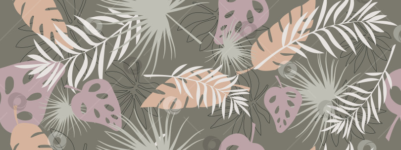 Скачать Бесшовный узор с тропическими листьями. Современный экзотический дизайн для ткани, чехла, обоев, интерьера. фотосток Ozero