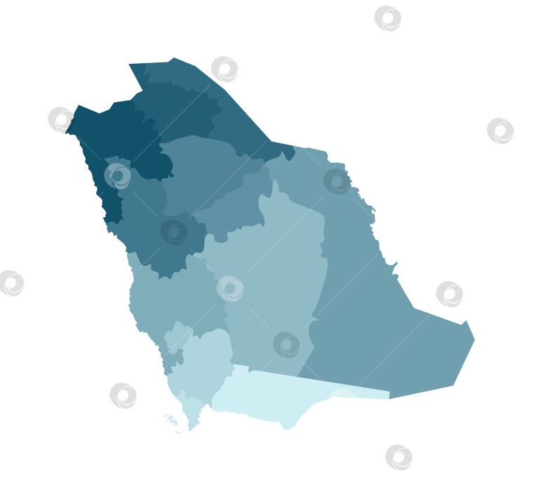 Скачать Векторная изолированная иллюстрация упрощенной административной карты Саудовской Аравии. Границы регионов. Красочные силуэты синего цвета хаки. фотосток Ozero