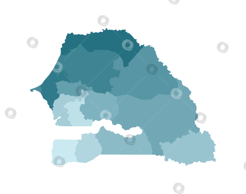 Скачать Векторная изолированная иллюстрация упрощенной административной карты Сенегала. Границы регионов. Красочные силуэты синего цвета хаки фотосток Ozero