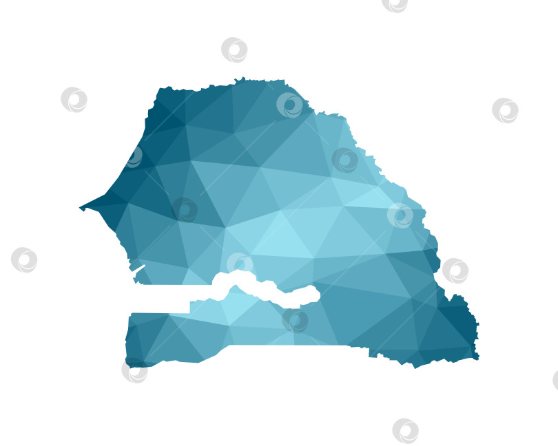Скачать Значок векторной изолированной иллюстрации с упрощенным синим силуэтом карты Сенегала. Полигональный геометрический стиль, треугольные формы. Белый фон. фотосток Ozero