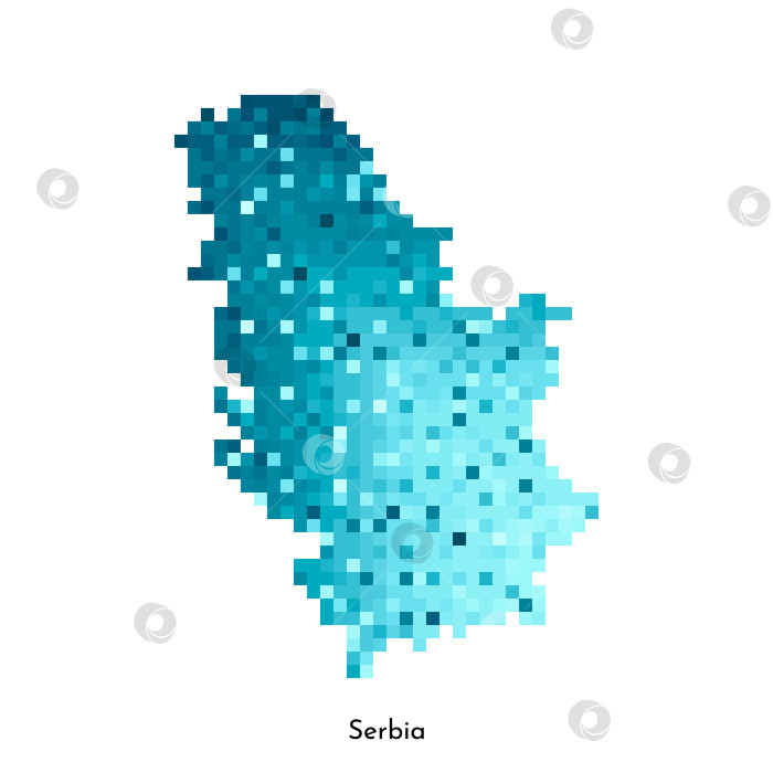 Скачать Векторная изолированная геометрическая иллюстрация с простой ледяной синей формой карты Сербии. Стиль пиксельной графики для шаблона NFT. Точечный логотип с градиентной текстурой для дизайна на белом фоне фотосток Ozero