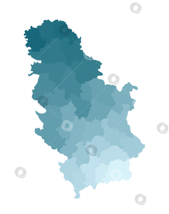 Скачать Векторная изолированная иллюстрация упрощенной административной карты Сербии. Границы районов. Красочные силуэты синего цвета хаки. фотосток Ozero