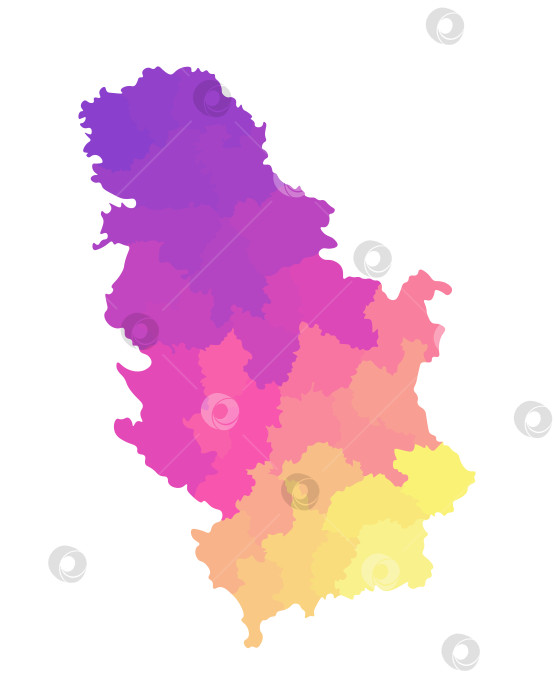 Скачать Векторная изолированная иллюстрация упрощенной административной карты Сербии. Границы районов. Разноцветные силуэты. фотосток Ozero
