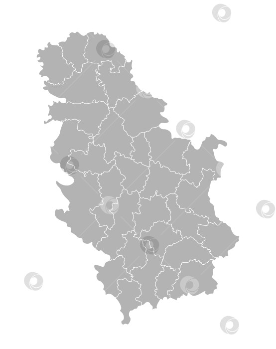 Скачать Векторная изолированная иллюстрация упрощенной административной карты Сербии. Границы округов, областей. Серые силуэты. Белый контур. фотосток Ozero