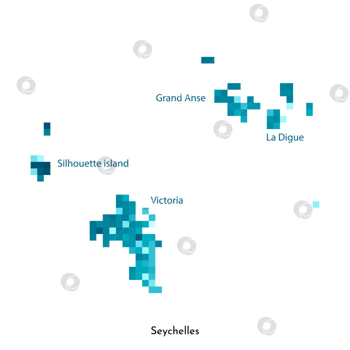 Скачать Векторная изолированная геометрическая иллюстрация с простой ледяной синей формой карты Сейшельских островов. Стиль пиксельной графики для шаблона NFT. Точечный логотип с градиентной текстурой для дизайна на белом фоне фотосток Ozero