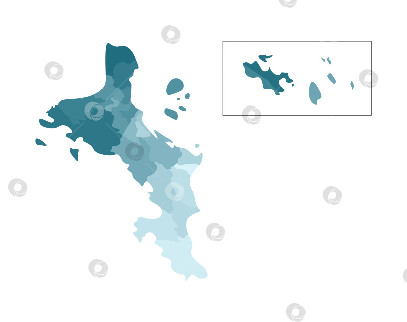Скачать Векторная изолированная иллюстрация упрощенной административной карты Сейшельских Островов. Границы округов, областей. Красочные силуэты синего цвета хаки фотосток Ozero