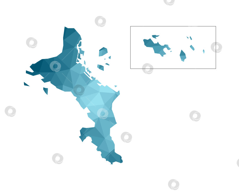 Скачать Значок векторной изолированной иллюстрации с упрощенным синим силуэтом карты Сейшельских островов. Полигональный геометрический стиль, треугольные формы. Белый фон. фотосток Ozero