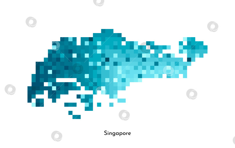 Скачать Векторная изолированная геометрическая иллюстрация с простой ледяной синей формой карты Сингапура. Стиль пиксельной графики для шаблона NFT. Точечный логотип с градиентной текстурой для дизайна на белом фоне фотосток Ozero
