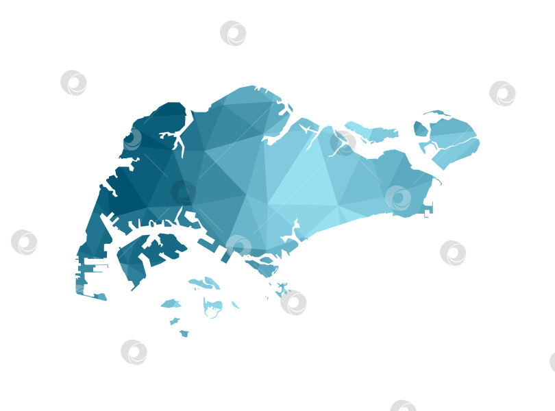 Скачать Значок векторной изолированной иллюстрации с упрощенным синим силуэтом карты Сингапура. Полигональный геометрический стиль, треугольные формы. Белый фон. фотосток Ozero