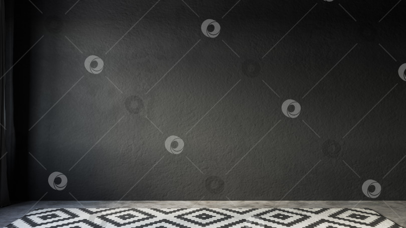 Скачать Интерьер с черной пустой глухой стеной и ковром. фотосток Ozero