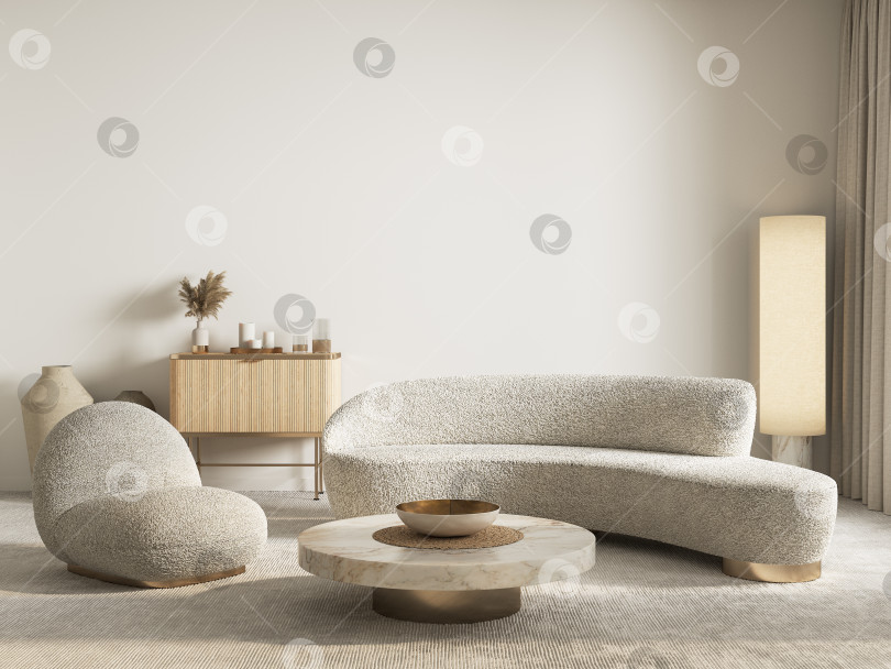 Скачать Современный классический бело-бежевый интерьер с мебелью и декором. фотосток Ozero