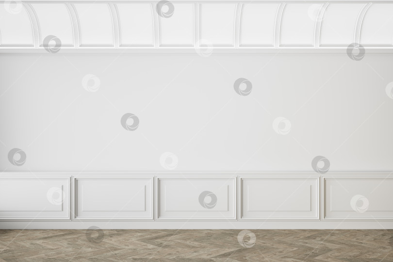 Скачать Белый классический интерьер с глухими стенами, панелями и лепниной. фотосток Ozero