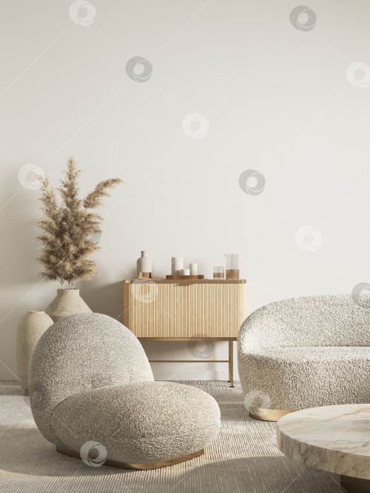 Скачать Современный классический интерьер с креслом, комодом, диваном и декором. фотосток Ozero