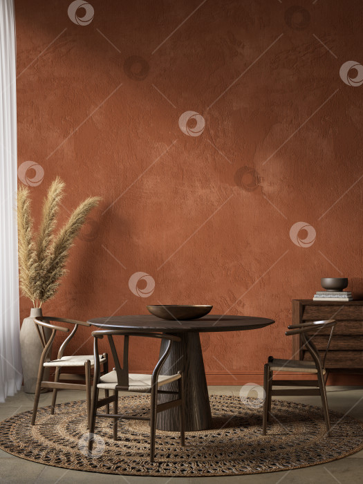 Скачать Оранжевый интерьер с обеденным столом и декором. фотосток Ozero