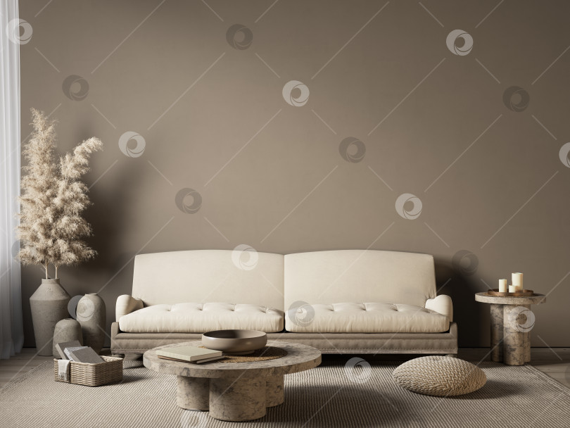 Скачать Бежевый интерьер с диваном и декором. фотосток Ozero