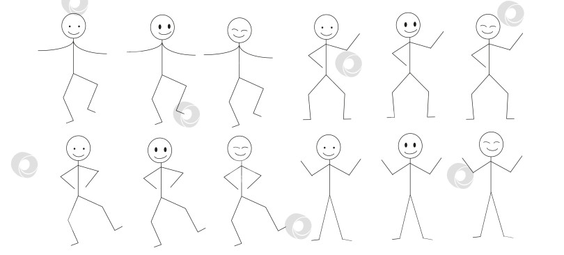 Скачать веселые человечки-палочки, набор фигурок танцующих человечков, эмоции фотосток Ozero