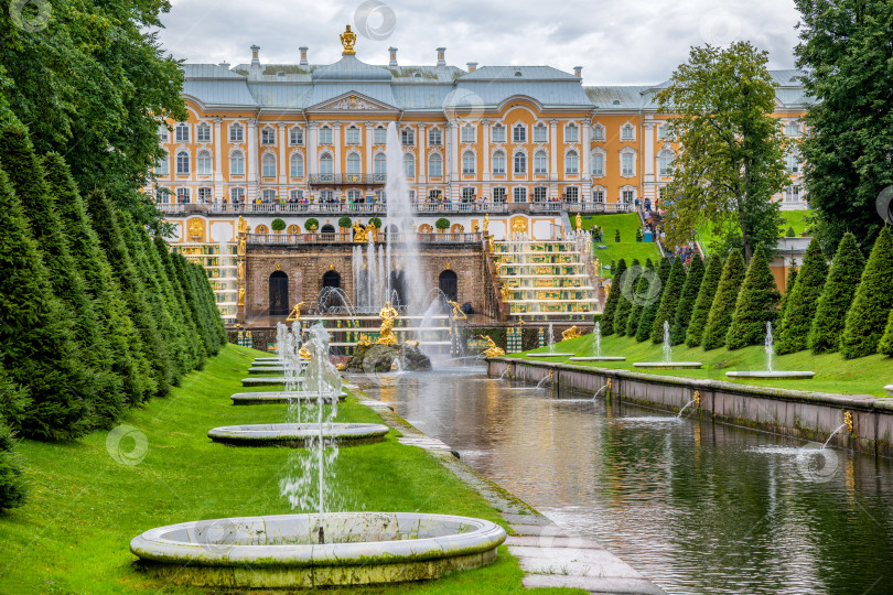 Скачать Санкт-Петербург, Россия - август 2022 года: Большой каскад Петергофского дворца фотосток Ozero