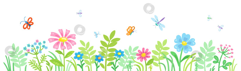 Скачать Красивые летние цветы и бабочки. Баннер в мультяшном стиле. фотосток Ozero