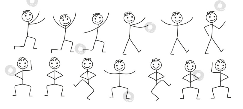 Скачать танцующие стикмены, нарисованные от руки каракули, силуэты счастливых маленьких человечков фотосток Ozero