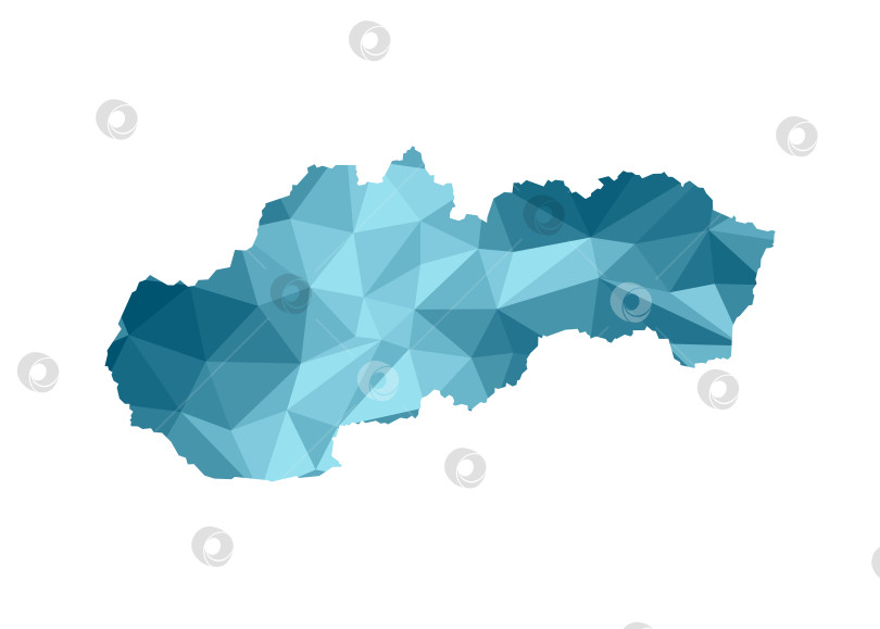 Скачать Значок векторной изолированной иллюстрации с упрощенным синим силуэтом карты Словакии. Полигональный геометрический стиль, треугольные формы. Белый фон. фотосток Ozero