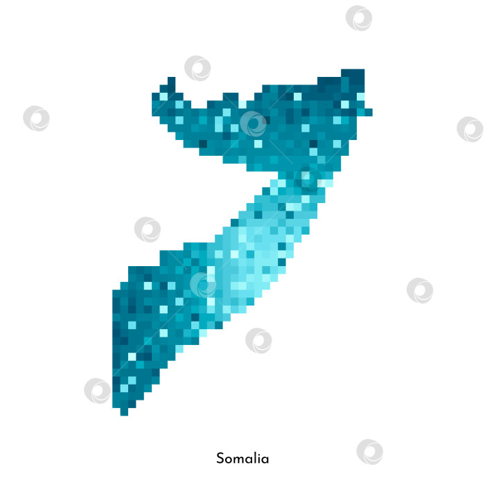 Скачать Векторная изолированная геометрическая иллюстрация с простой ледяной синей формой карты Сомали. Стиль пиксельной графики для шаблона NFT. Точечный логотип с градиентной текстурой для дизайна на белом фоне фотосток Ozero