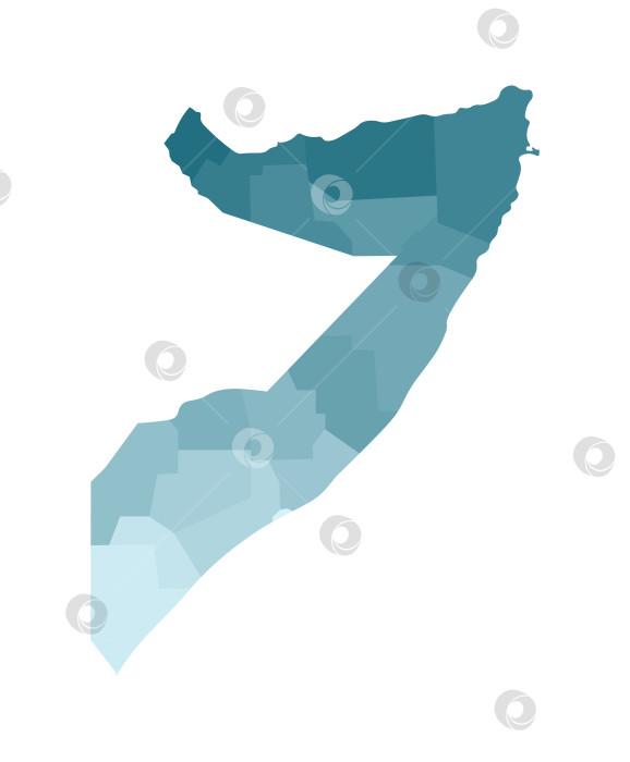 Скачать Векторная изолированная иллюстрация упрощенной административной карты Сомали. Границы регионов. Красочные силуэты синего цвета хаки фотосток Ozero