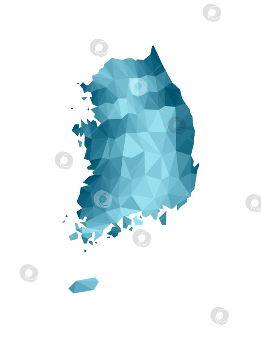 Скачать Значок векторной изолированной иллюстрации с упрощенным синим силуэтом карты Южной Кореи. Полигональный геометрический стиль, треугольные формы. Белый фон. фотосток Ozero