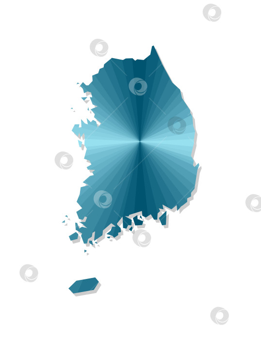 Скачать Значок векторной изолированной иллюстрации с упрощенным синим силуэтом карты Южной Кореи. Полигональный геометрический стиль; белый фон. фотосток Ozero