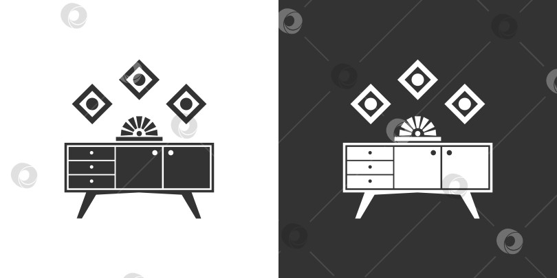 Скачать Мебельная интерьерная иконка с  тумбочкой. Черная и белая фотосток Ozero