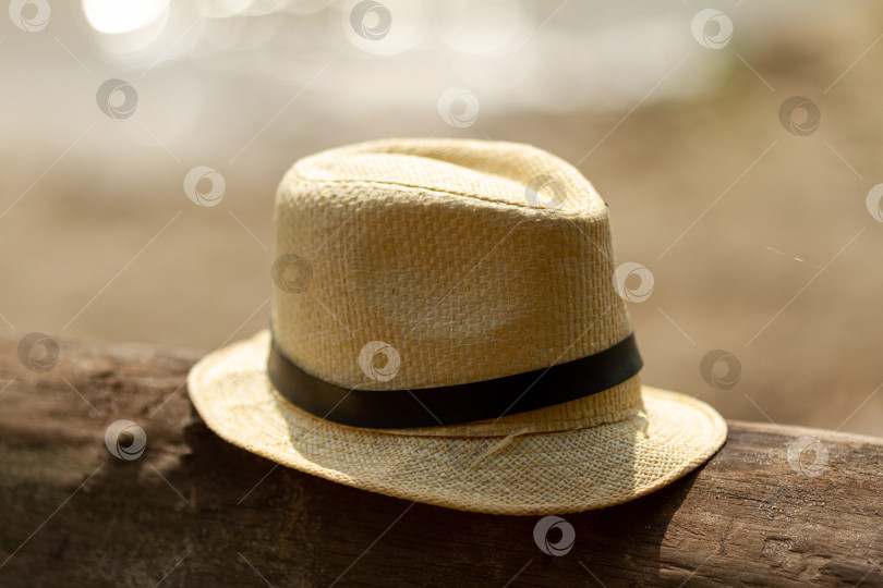 Скачать Соломенная шляпа на старом бревне фотосток Ozero