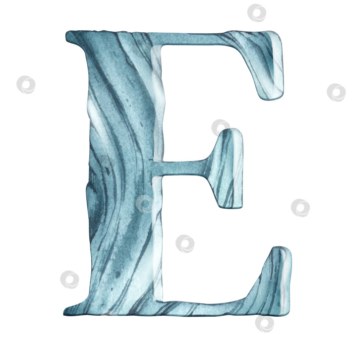 Скачать Синяя деревянная буква E. Коряга - дерево, омываемое соленой водой, море. Акварельная иллюстрация для оформления фона, упаковки, плаката. Изолированный белый фон фотосток Ozero