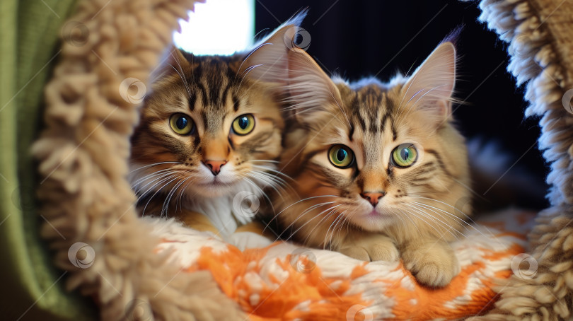 Скачать Две кошки на пушистом коврике. фотосток Ozero