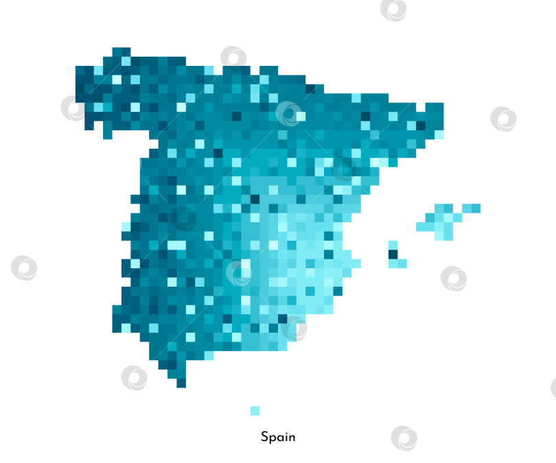 Скачать Векторная изолированная геометрическая иллюстрация с упрощенным ледяным синим силуэтом карты Испании. Стиль пиксельной графики для шаблона NFT. Точечный испанский логотип с градиентной текстурой для дизайна на белом фоне фотосток Ozero