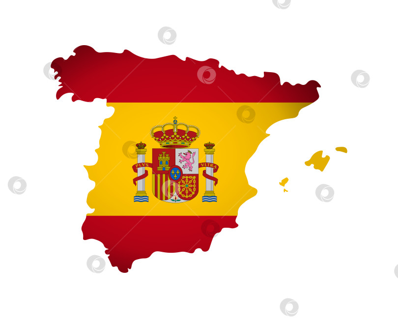 Скачать Векторная изолированная иллюстрация с испанским национальным флагом и упрощенной формой карты Испании. Объемная тень на карте. Белый фон фотосток Ozero