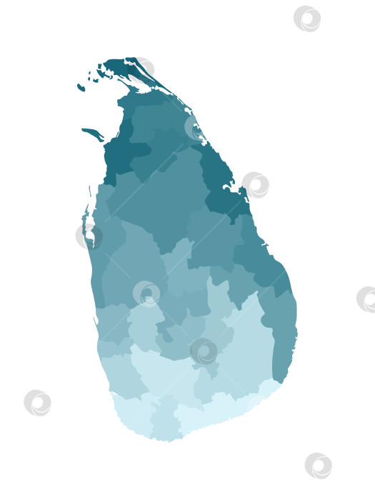 Скачать Векторная изолированная иллюстрация упрощенной административной карты Шри-Ланки. Границы регионов. Красочные силуэты синего цвета хаки фотосток Ozero