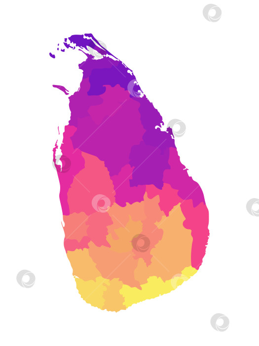 Скачать Векторная изолированная иллюстрация упрощенной административной карты Шри-Ланки. Границы регионов. Разноцветные силуэты. фотосток Ozero